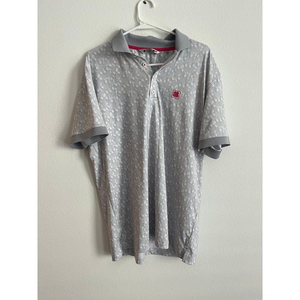 Black Clover Mens Golf Polo Shirt Grey Pineapple Print Live Lucky Size Medium